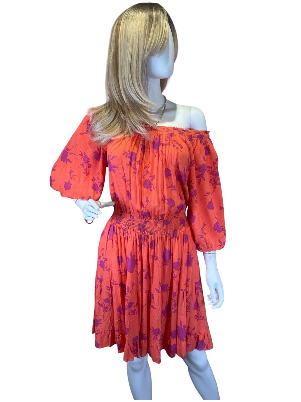 easel Coral Midi Dress with Purple Floral Print - Picture 4 of 9